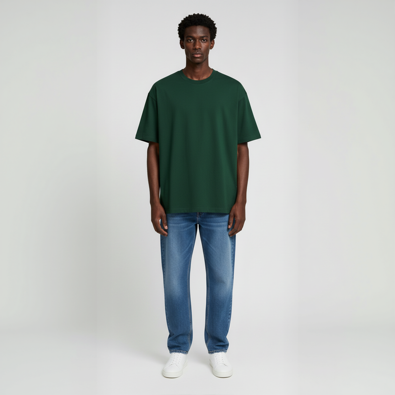 Drop Shoulder Tee shirt- Forest Green-zoom-