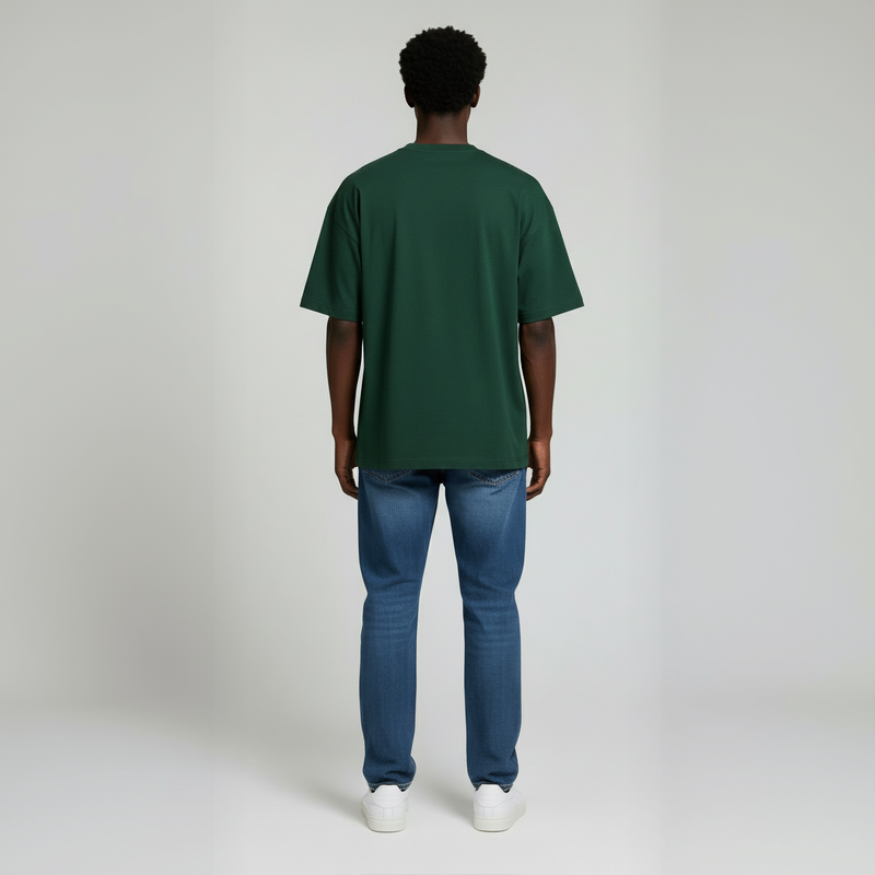 Drop Shoulder Tee shirt- Forest Green-zoom-