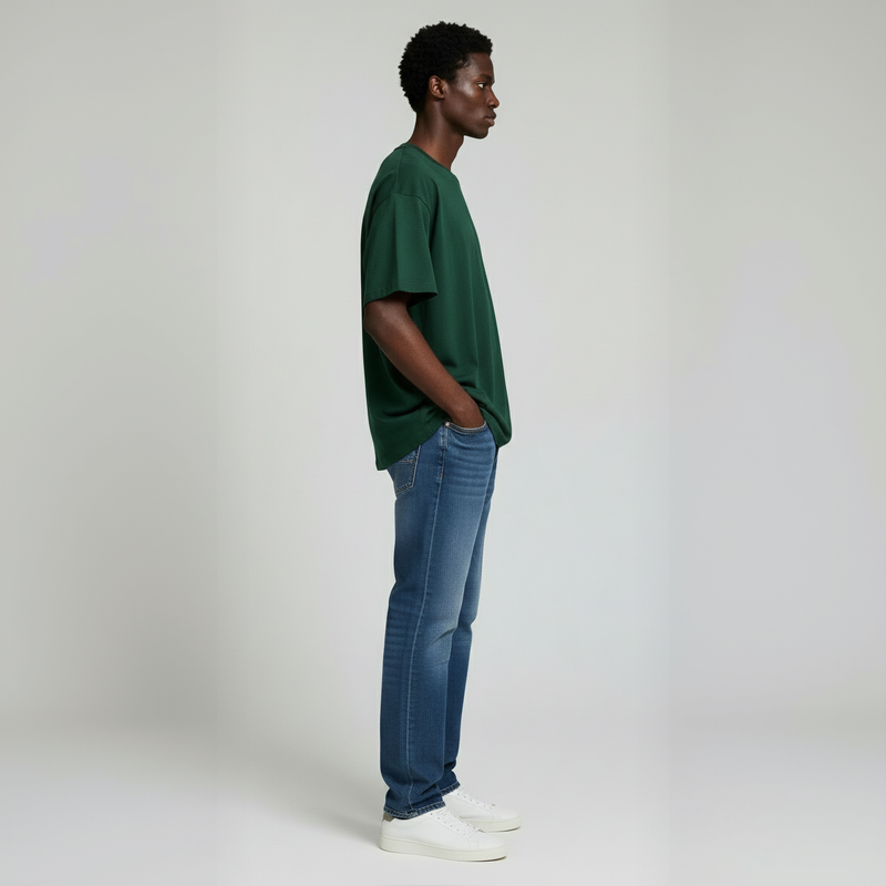 Drop Shoulder Tee shirt- Forest Green-zoom-