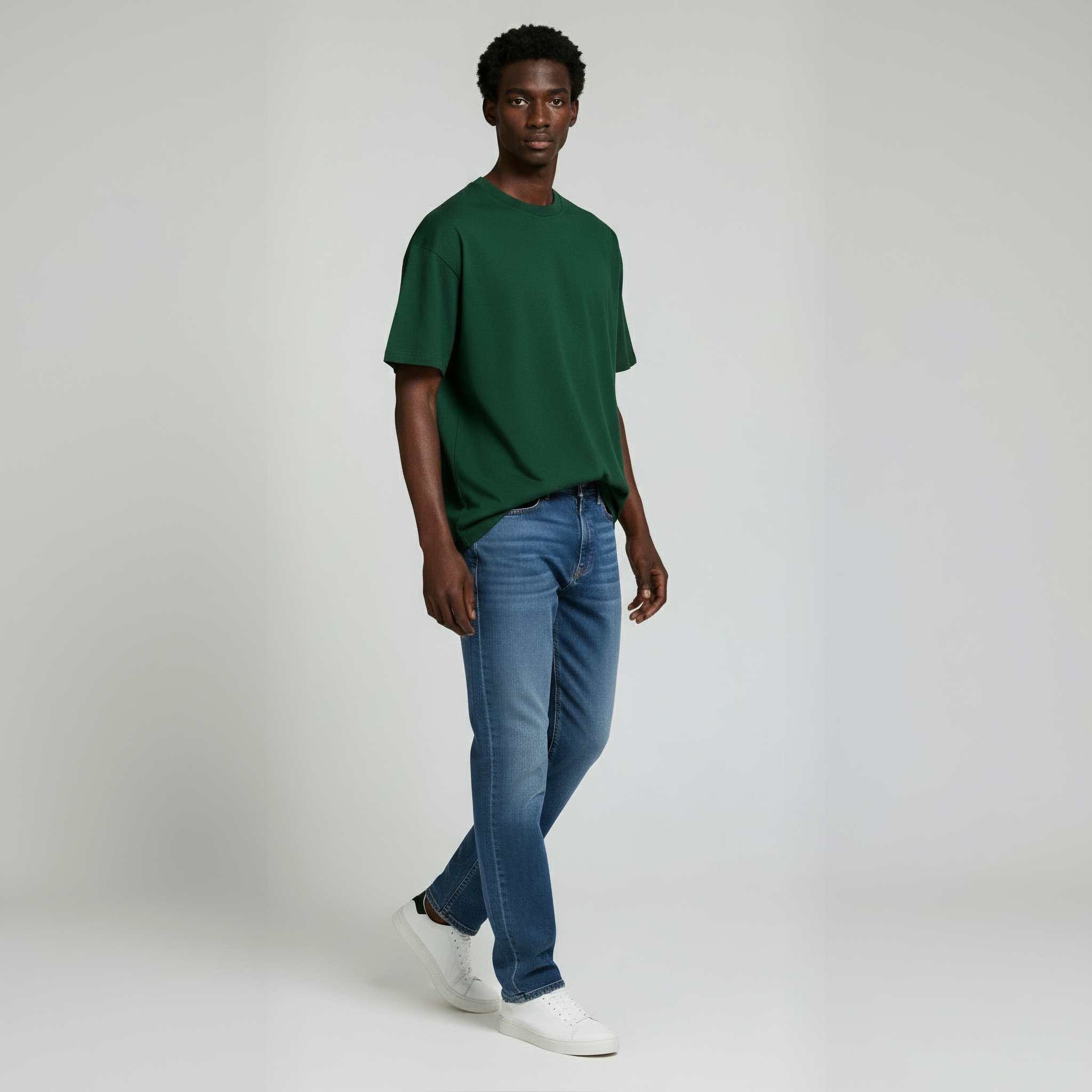 Drop Shoulder Tee shirt- Forest Green-zoom-7