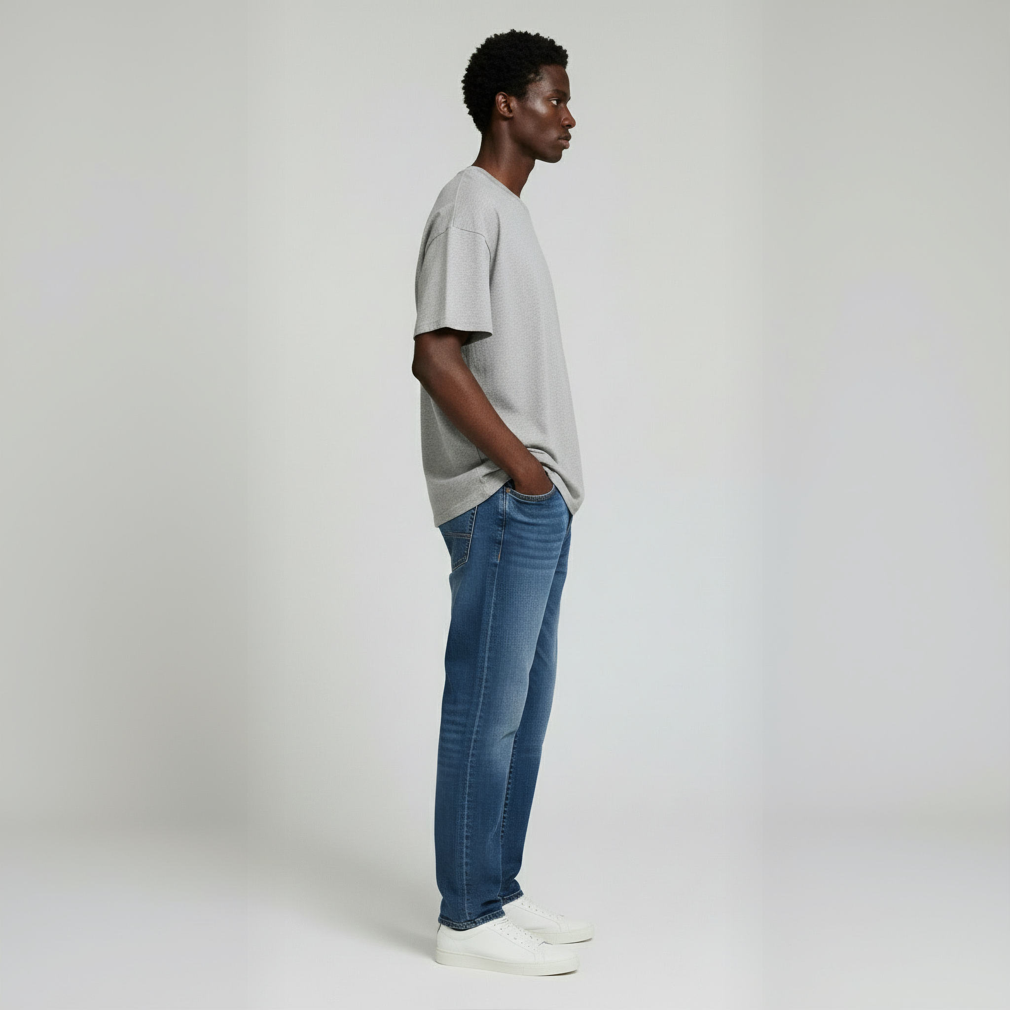 Drop Shoulder Tee shirt- Heather Grey-zoom-5