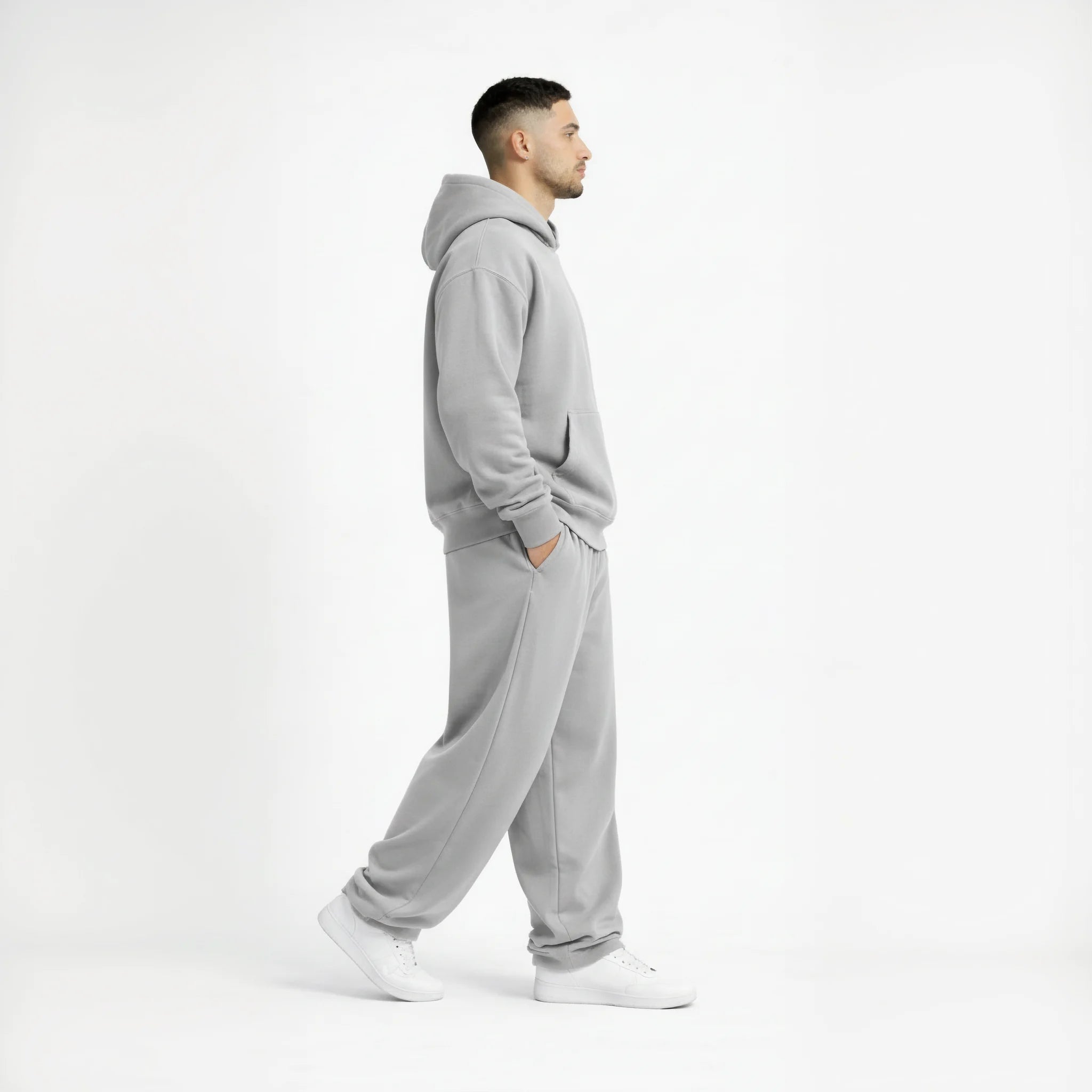 Drop Shoulder Hoodie-Heather Grey-zoom-4