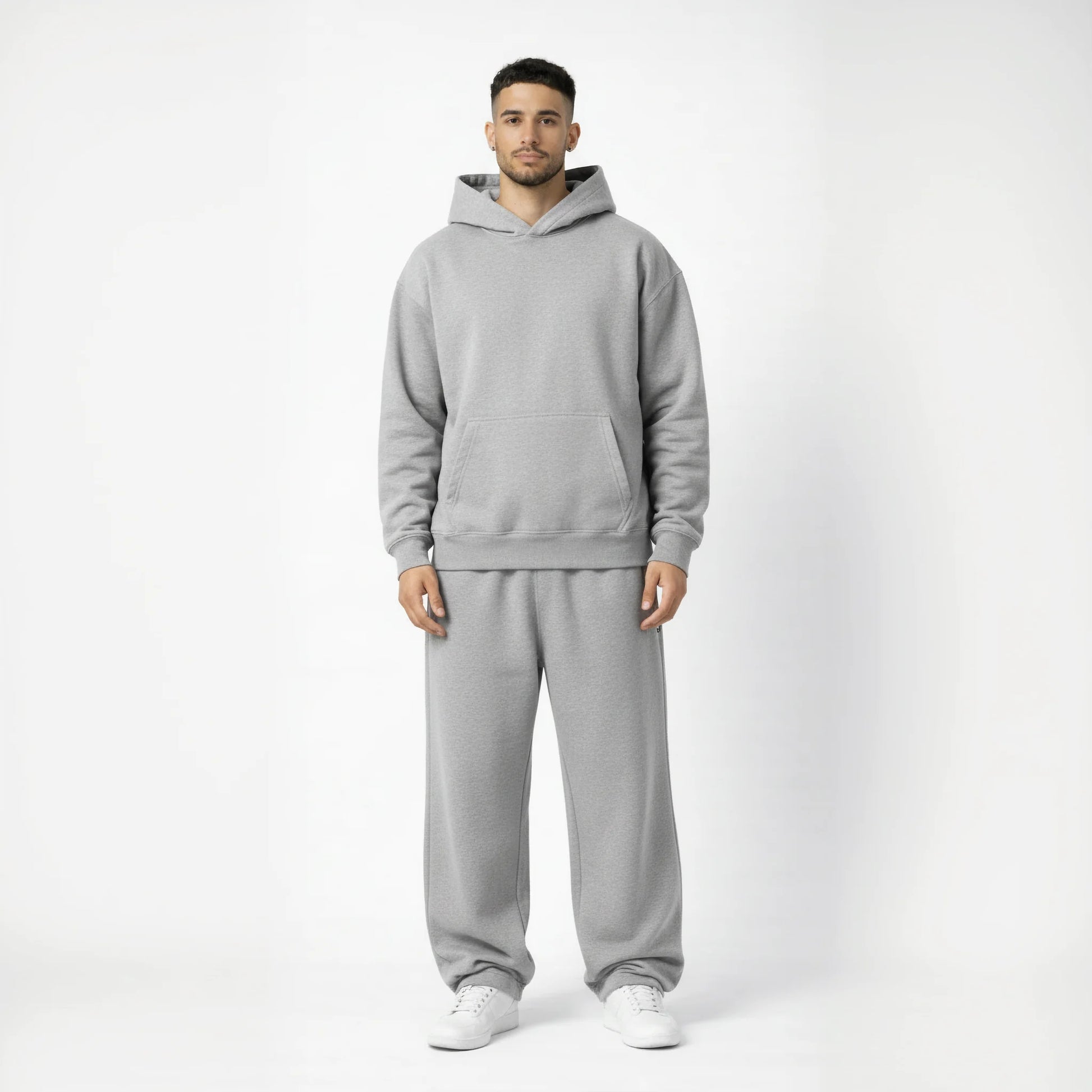 Drop Shoulder Hoodie-Heather Grey-2