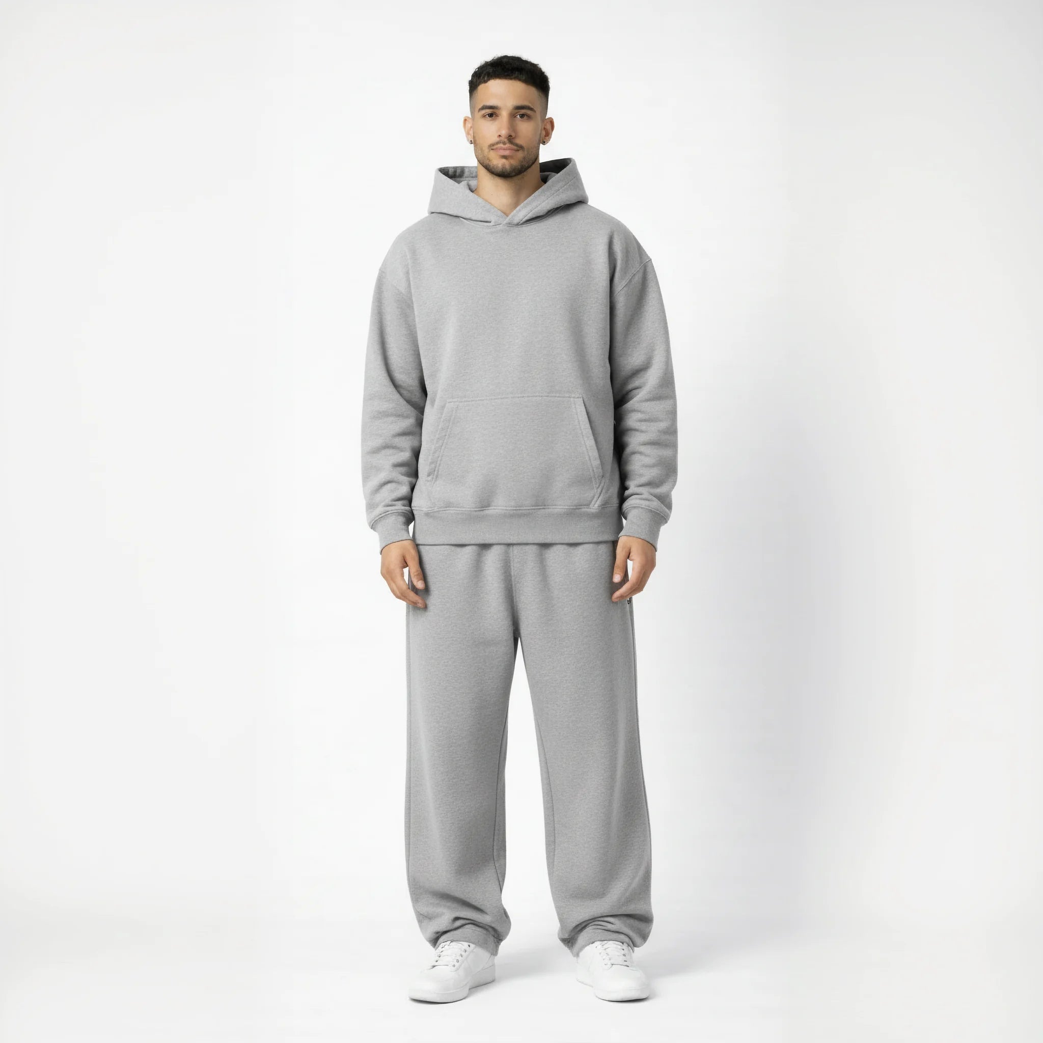 Drop Shoulder Hoodie-Heather Grey