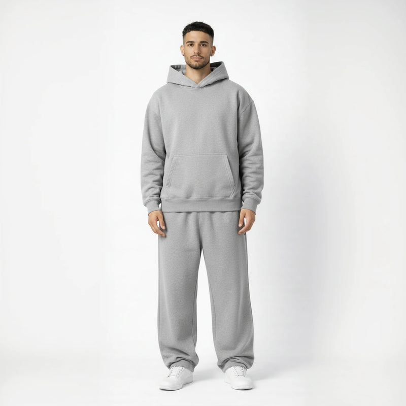 Drop Shoulder Hoodie-Heather Grey-zoom-