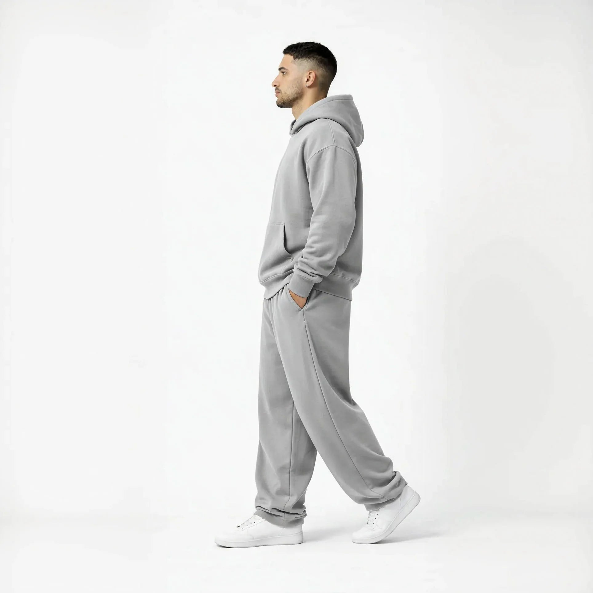 Drop Shoulder Hoodie-Heather Grey-3