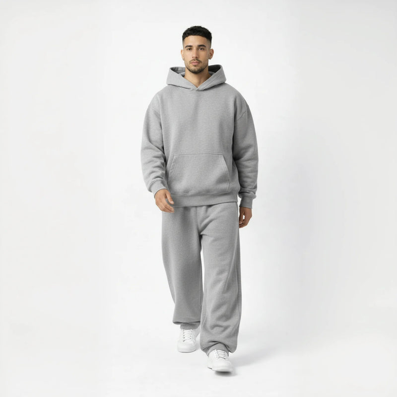 Drop Shoulder Hoodie-Heather Grey-zoom-