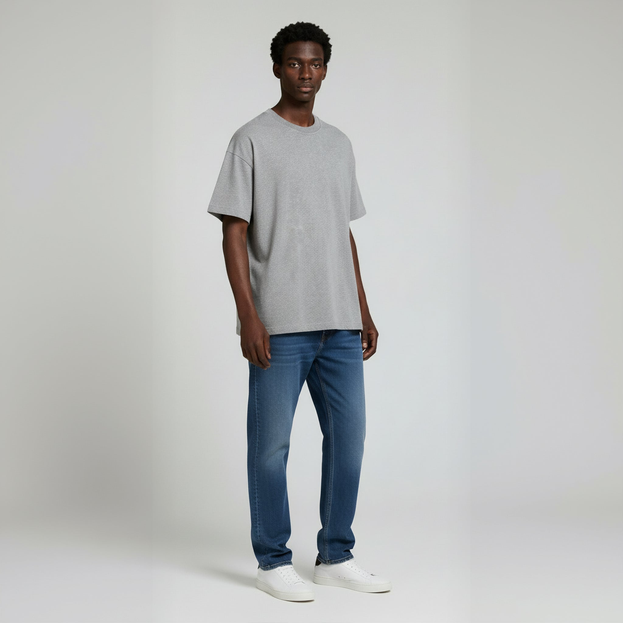 Drop Shoulder Tee shirt- Heather Grey-zoom-4