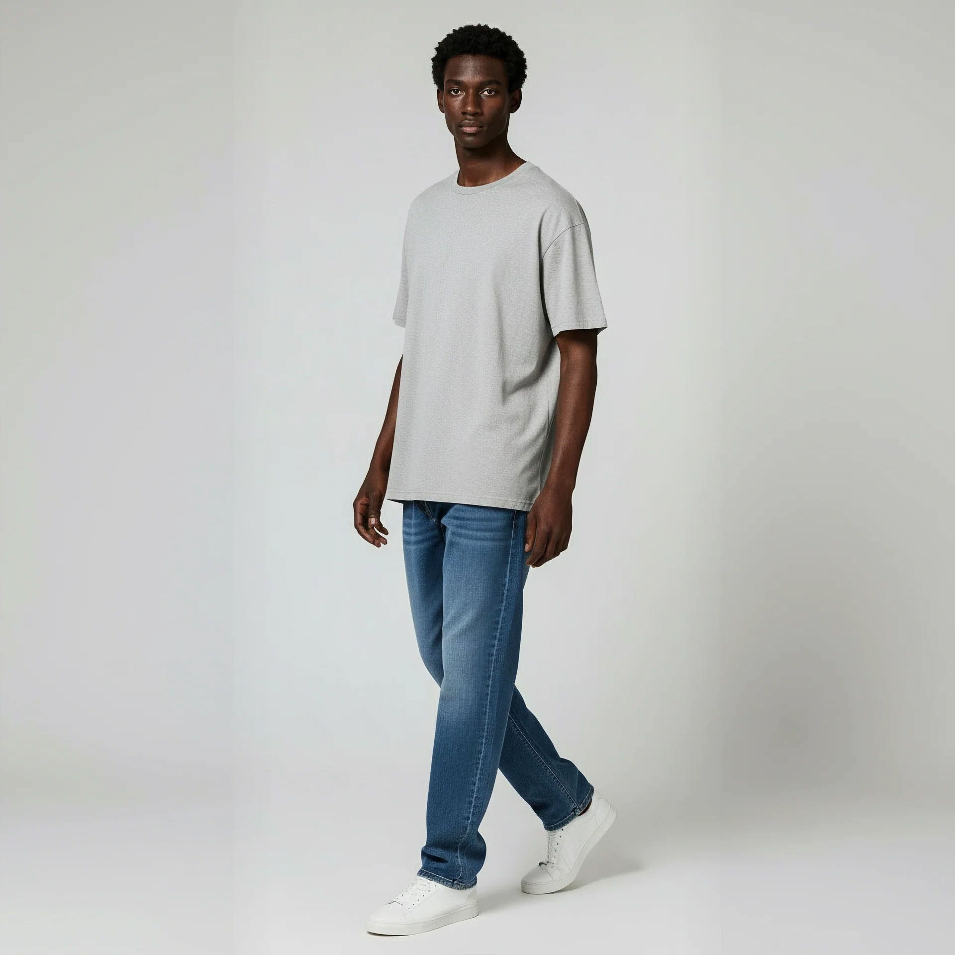 Drop Shoulder Tee shirt- Heather Grey-zoom-3
