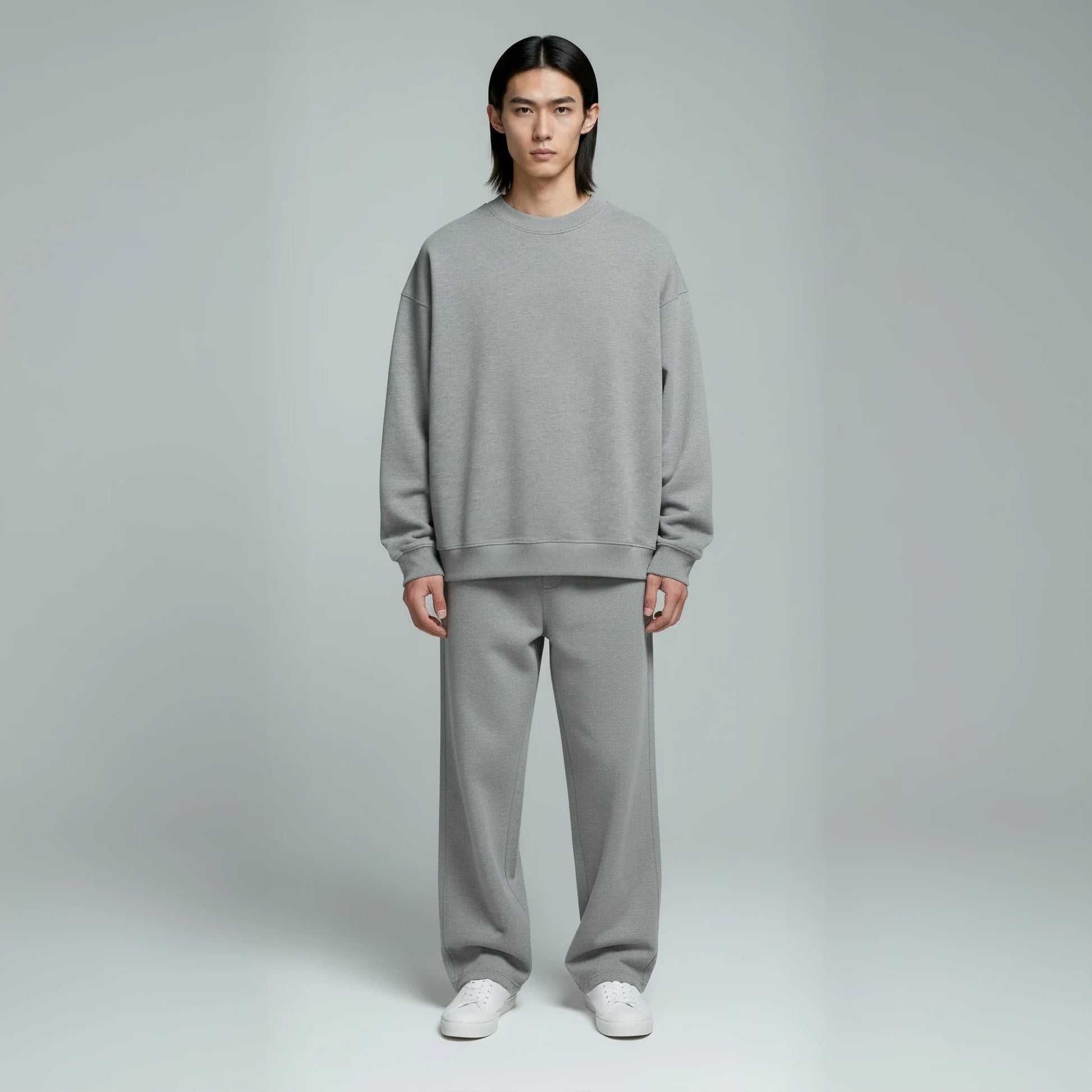 Pack of Drop Shoulder Crewneck- Heather Grey-2