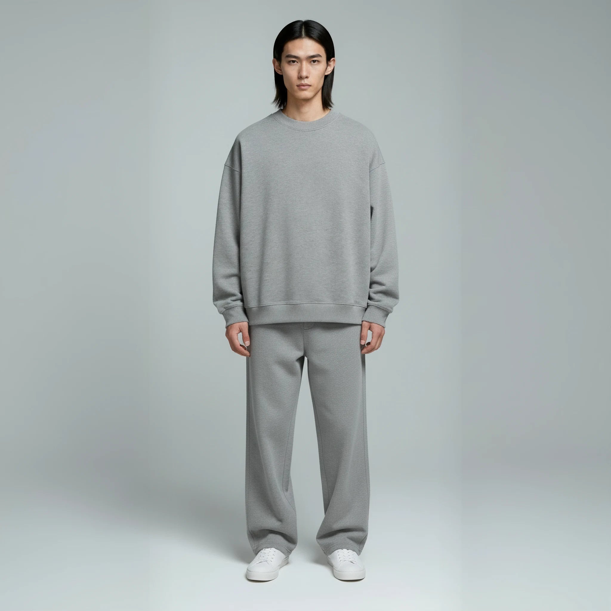Pack of Drop Shoulder Crewneck- Heather Grey-zoom-2