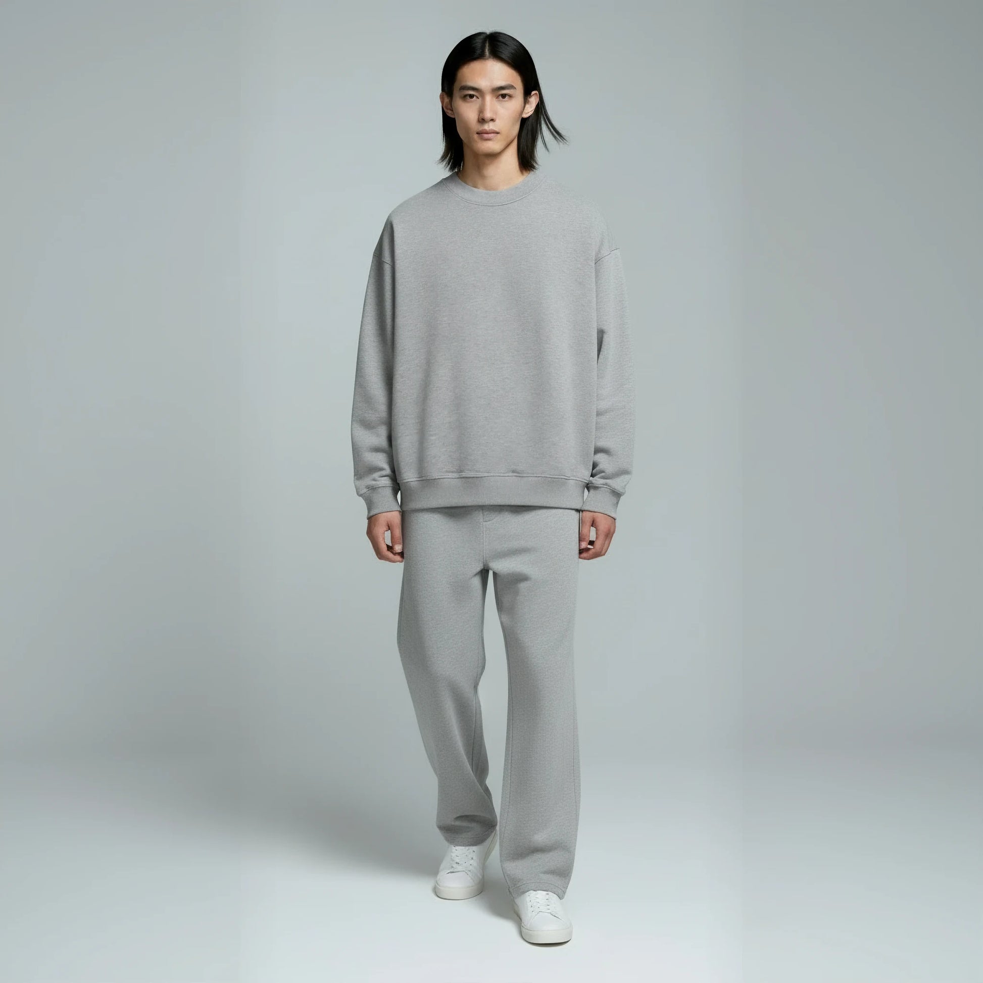 Pack of Drop Shoulder Crewneck- Heather Grey-6