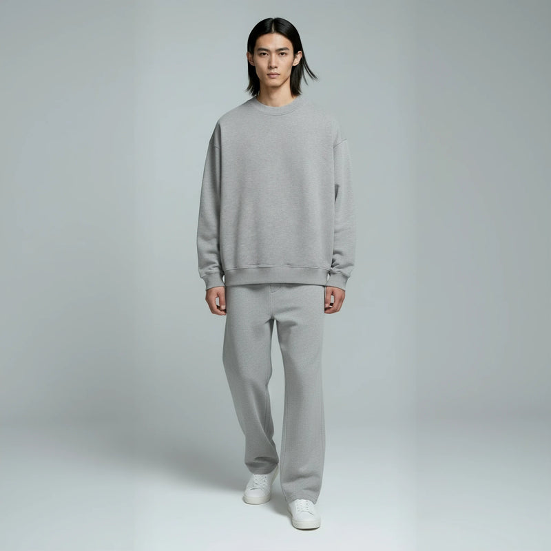 Pack of Drop Shoulder Crewneck- Heather Grey-zoom-