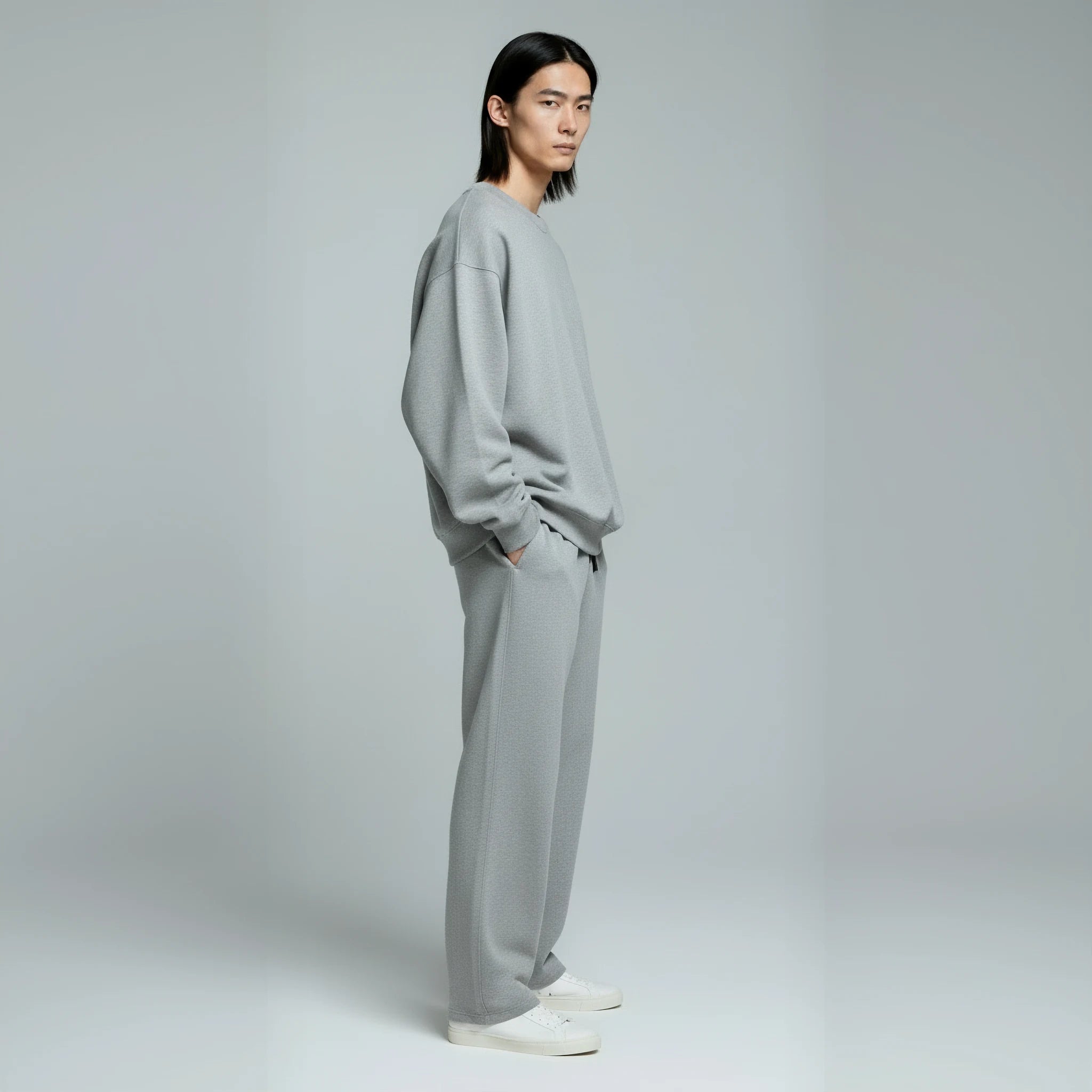 Pack of Drop Shoulder Crewneck- Heather Grey-zoom-5