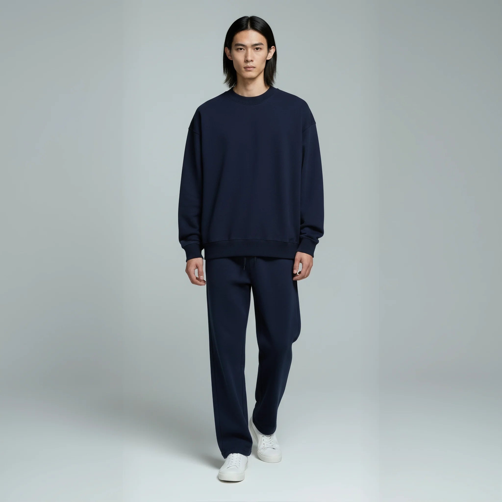 Drop Shoulder Crewneck- Navy-zoom-4