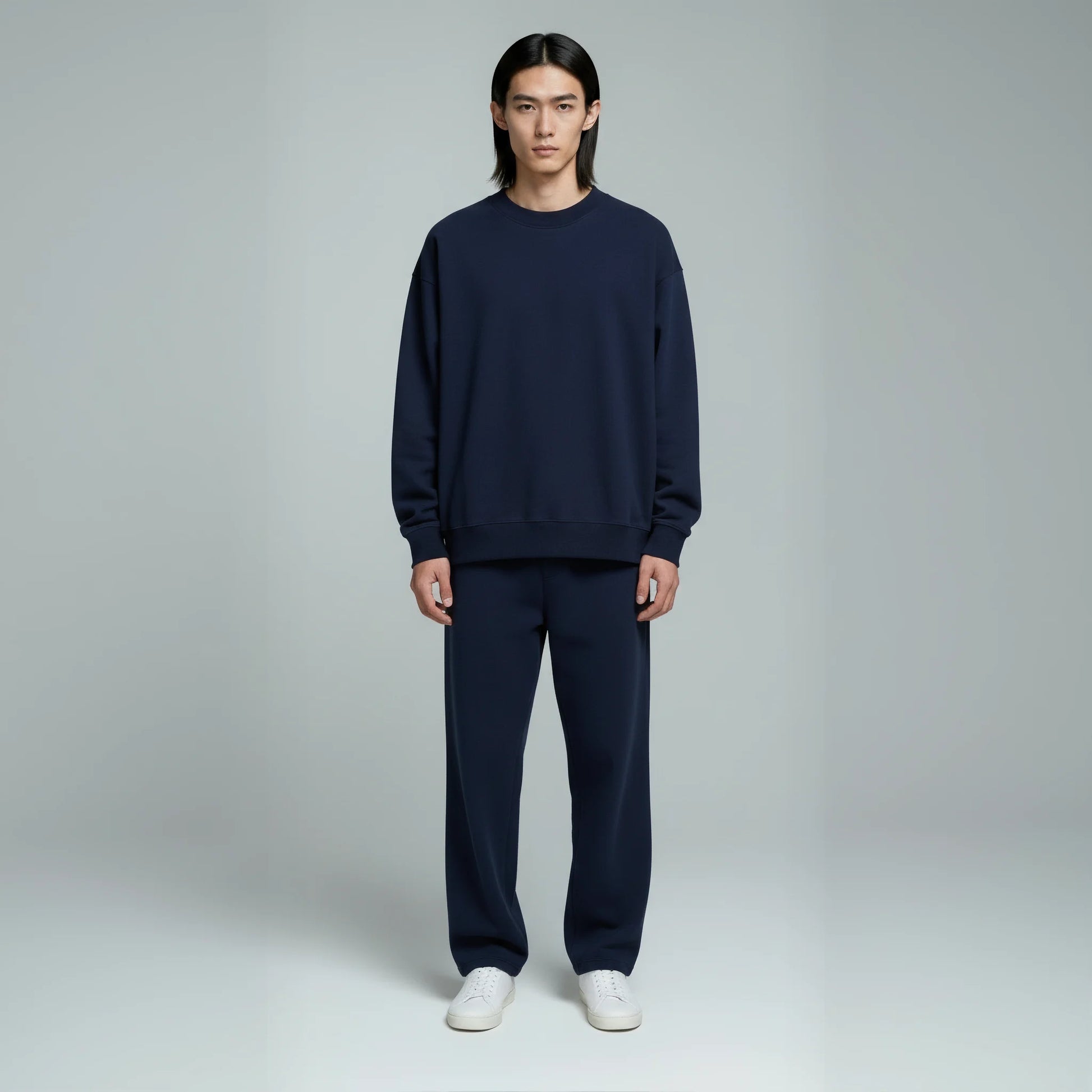 Drop Shoulder Crewneck- Navy-2