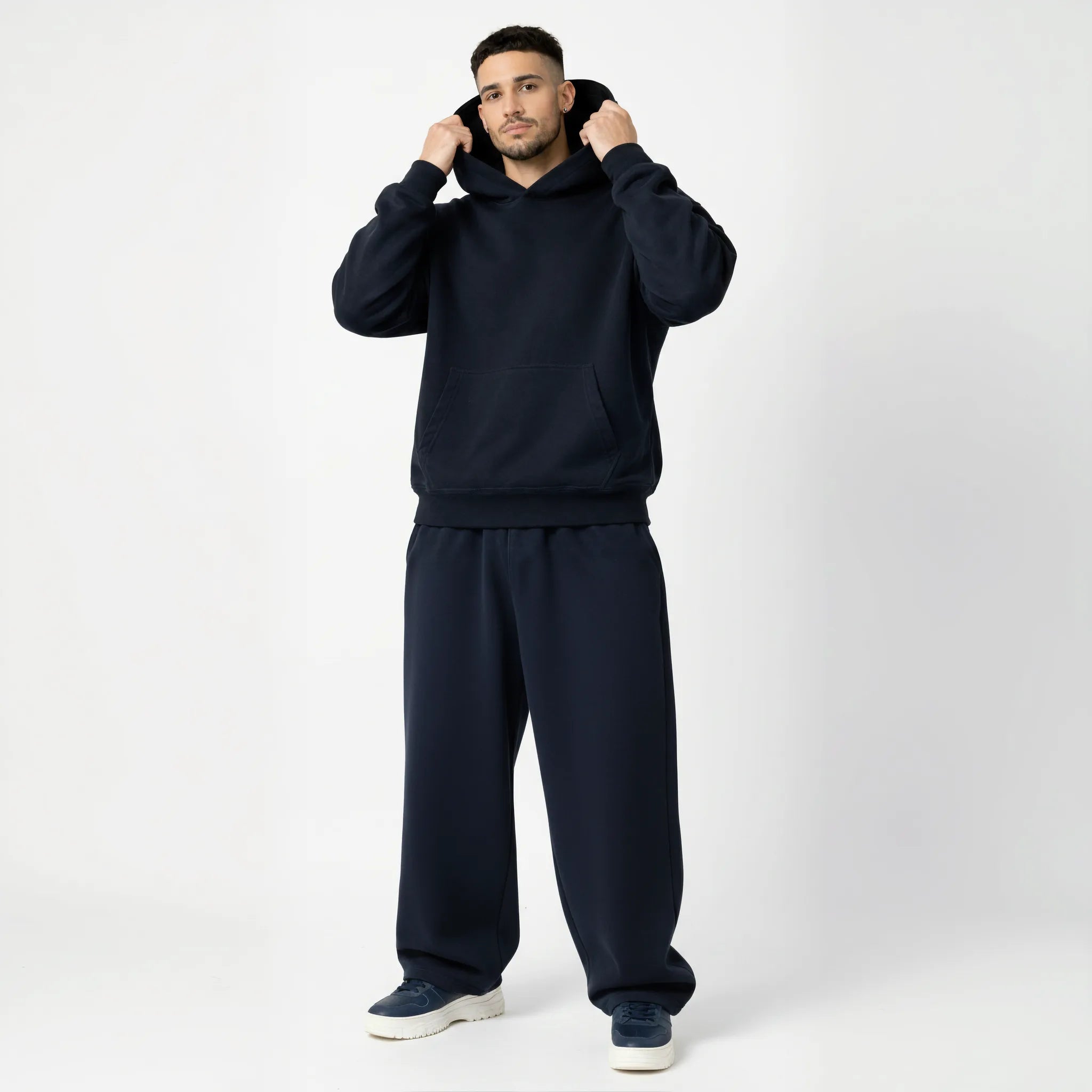 Drop Shoulder Hoodie-Navy-zoom-6