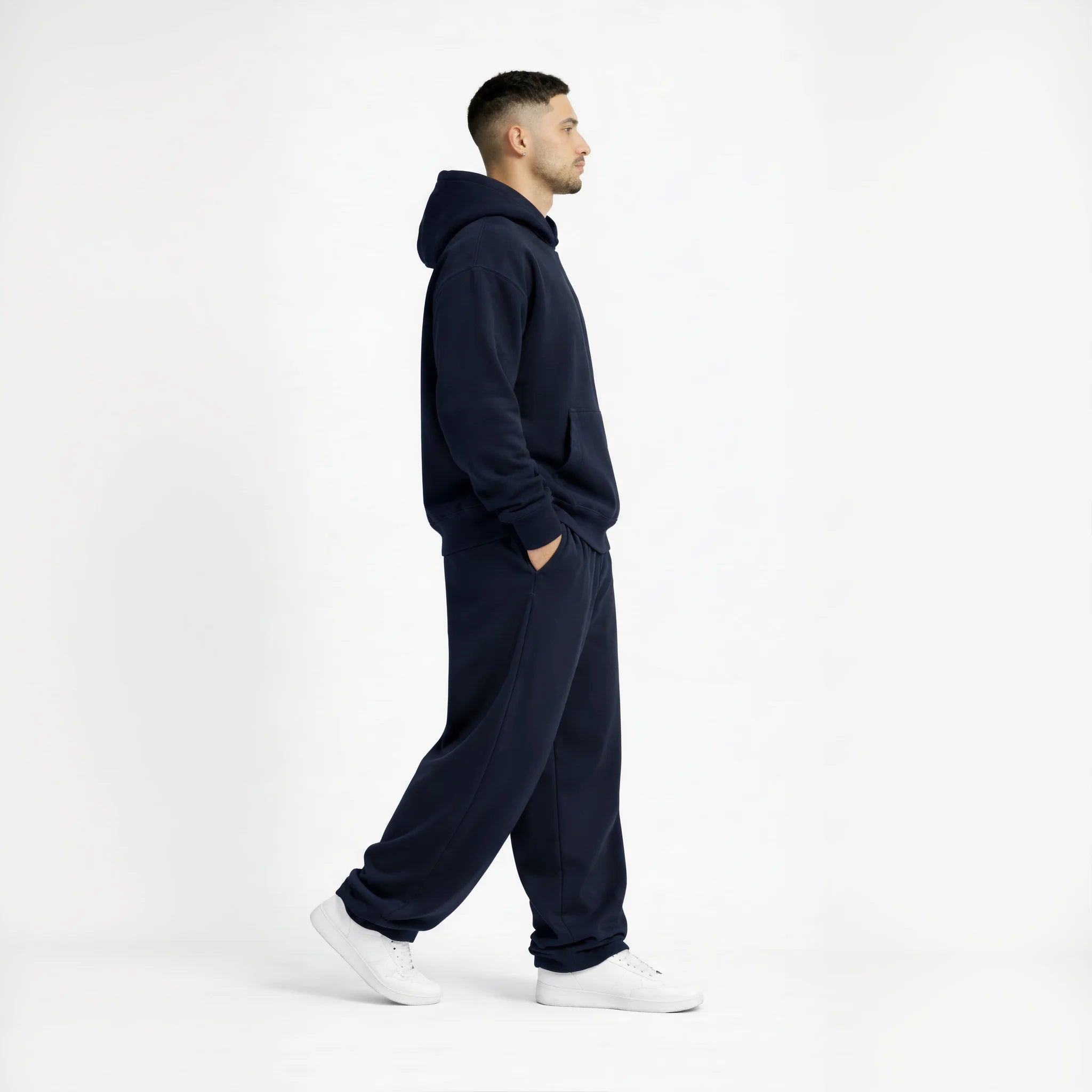 Drop Shoulder Hoodie-Navy-zoom-5