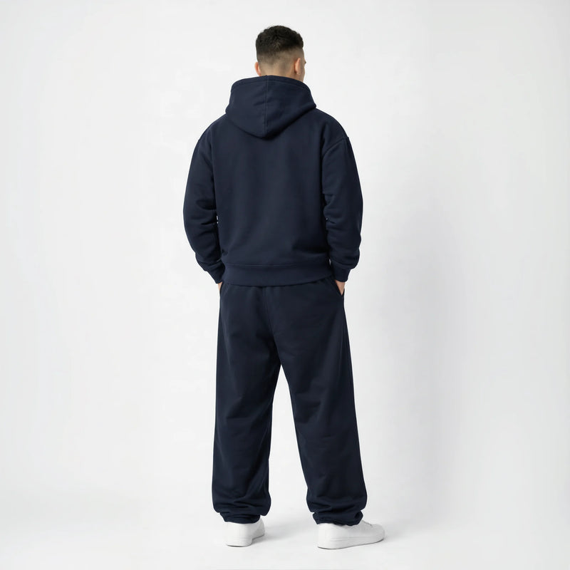 Drop Shoulder Hoodie-Navy-zoom-