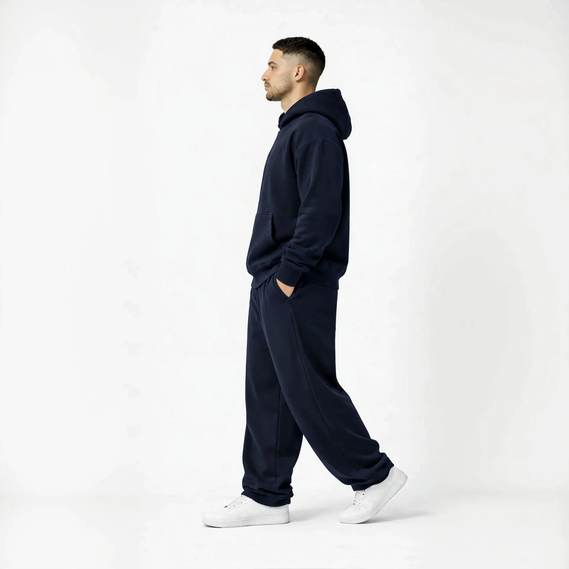 Drop Shoulder Hoodie-Navy-4
