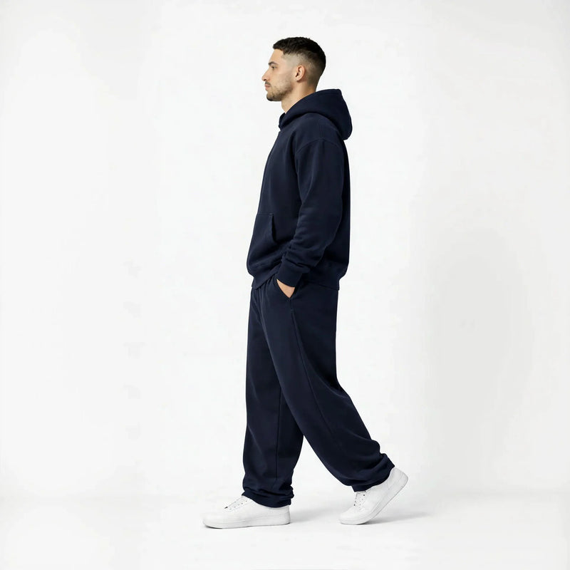 Drop Shoulder Hoodie-Navy-zoom-