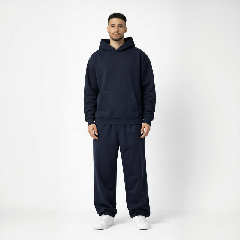 Drop Shoulder Hoodie-Navy-zoom-