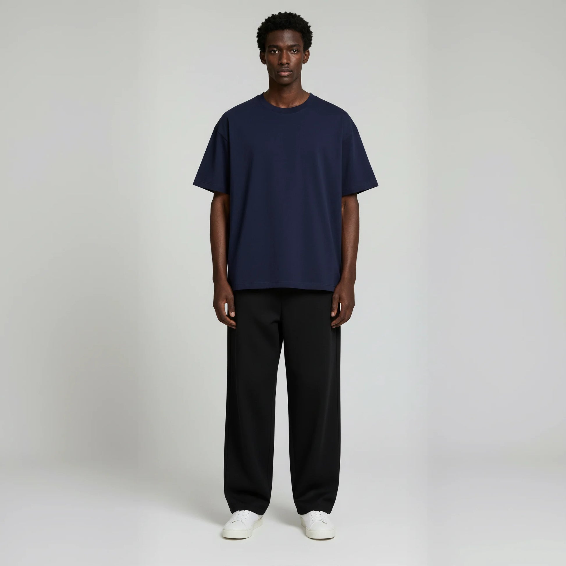 Drop Shoulder Tee Shirt- Navy-2