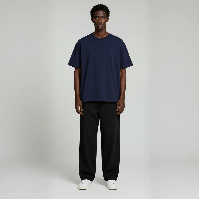 Drop Shoulder Tee Shirt- Navy-zoom-