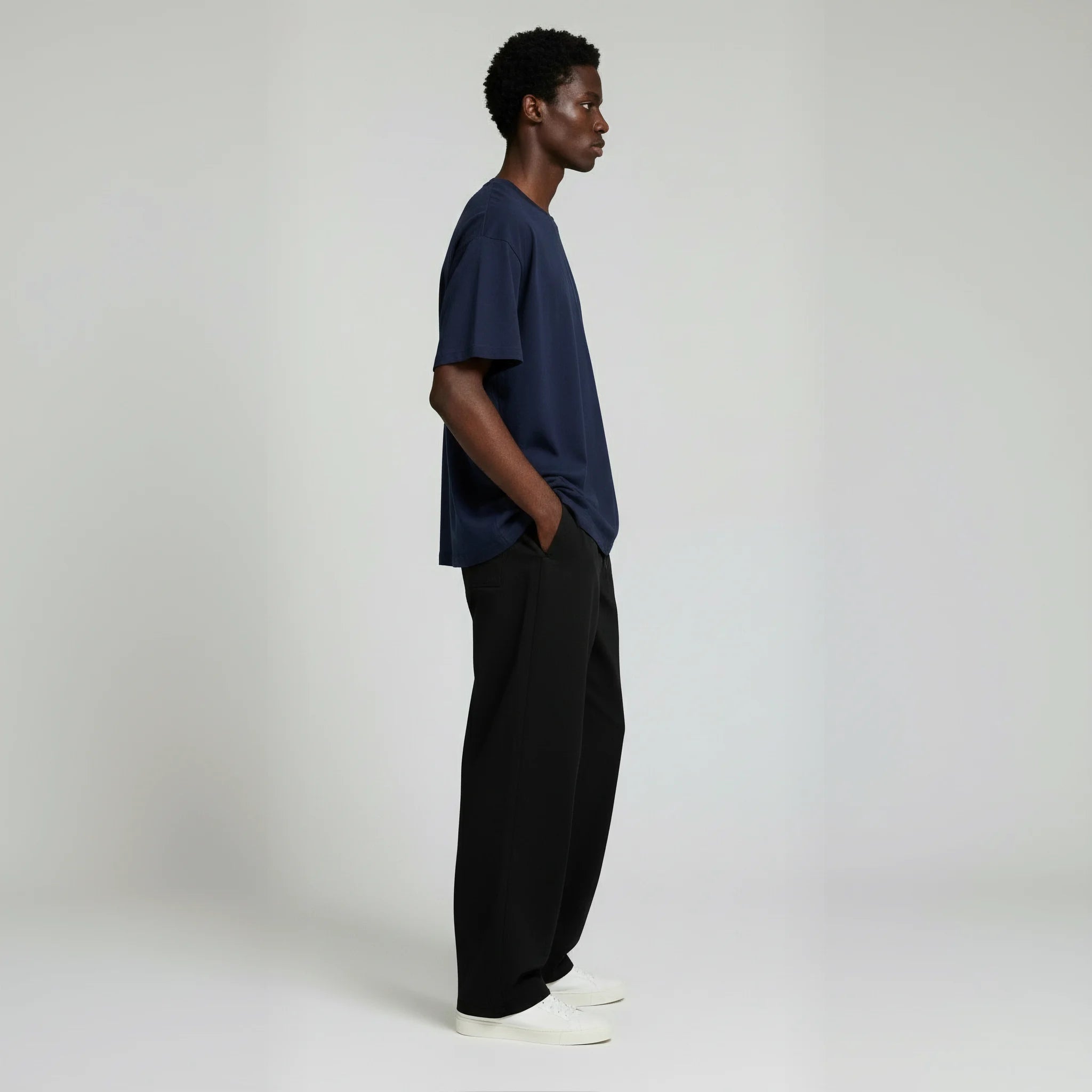 Drop Shoulder Tee Shirt- Navy-zoom-4
