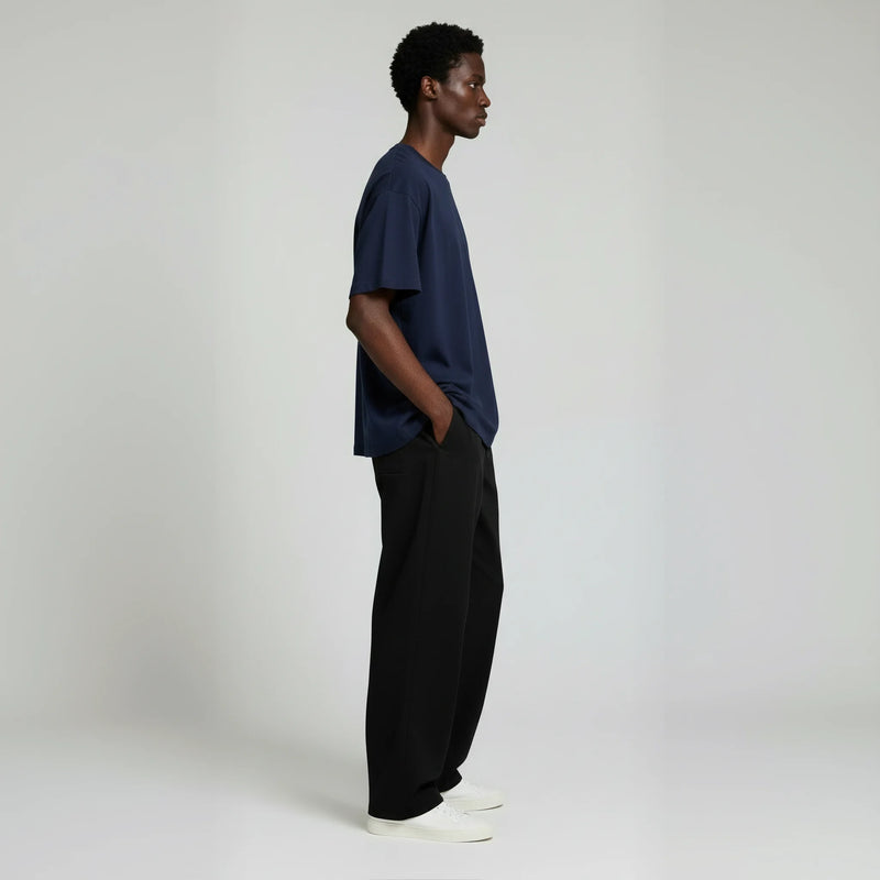 Drop Shoulder Tee Shirt- Navy-zoom-