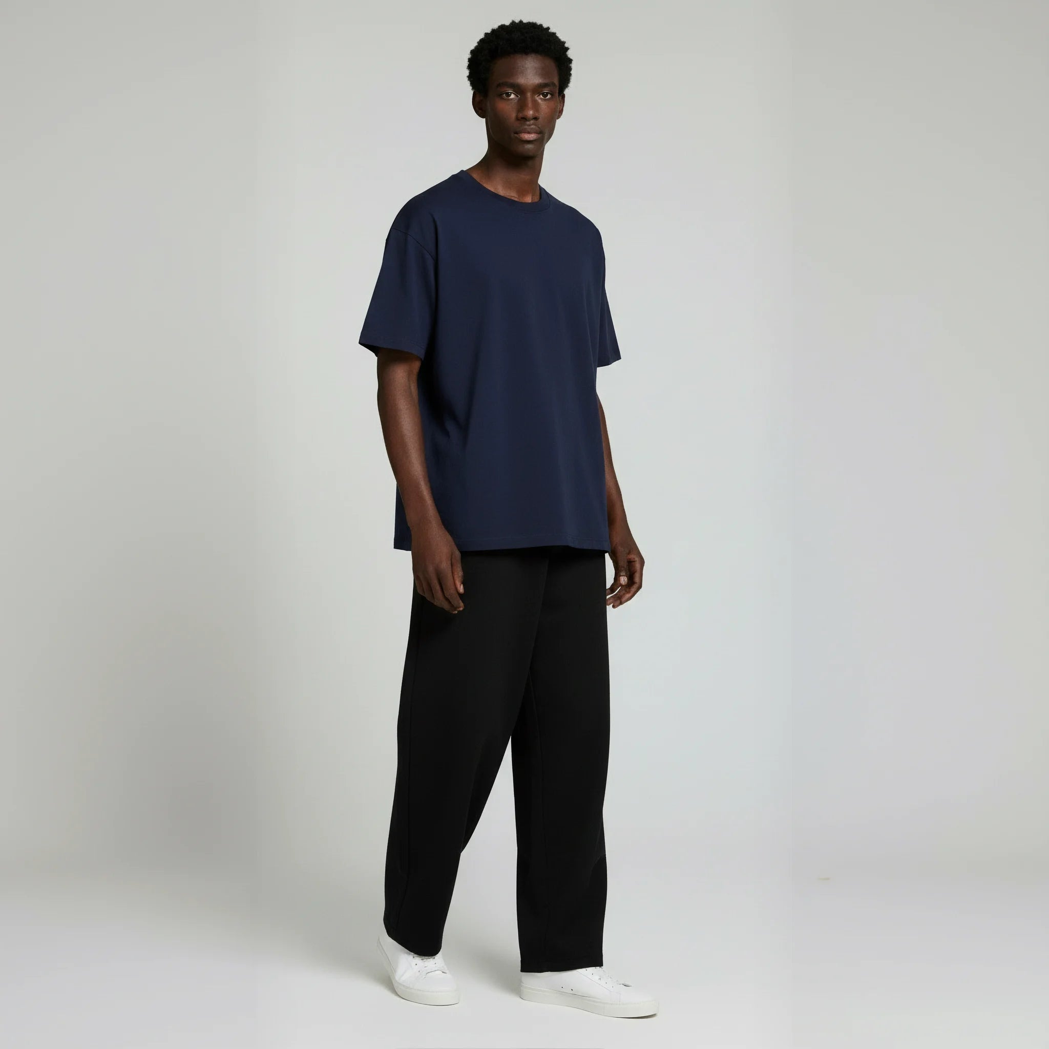 Drop Shoulder Tee Shirt- Navy-zoom-5