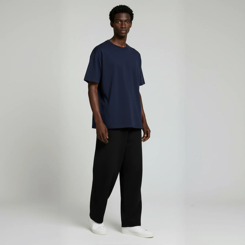 Drop Shoulder Tee Shirt- Navy-zoom-