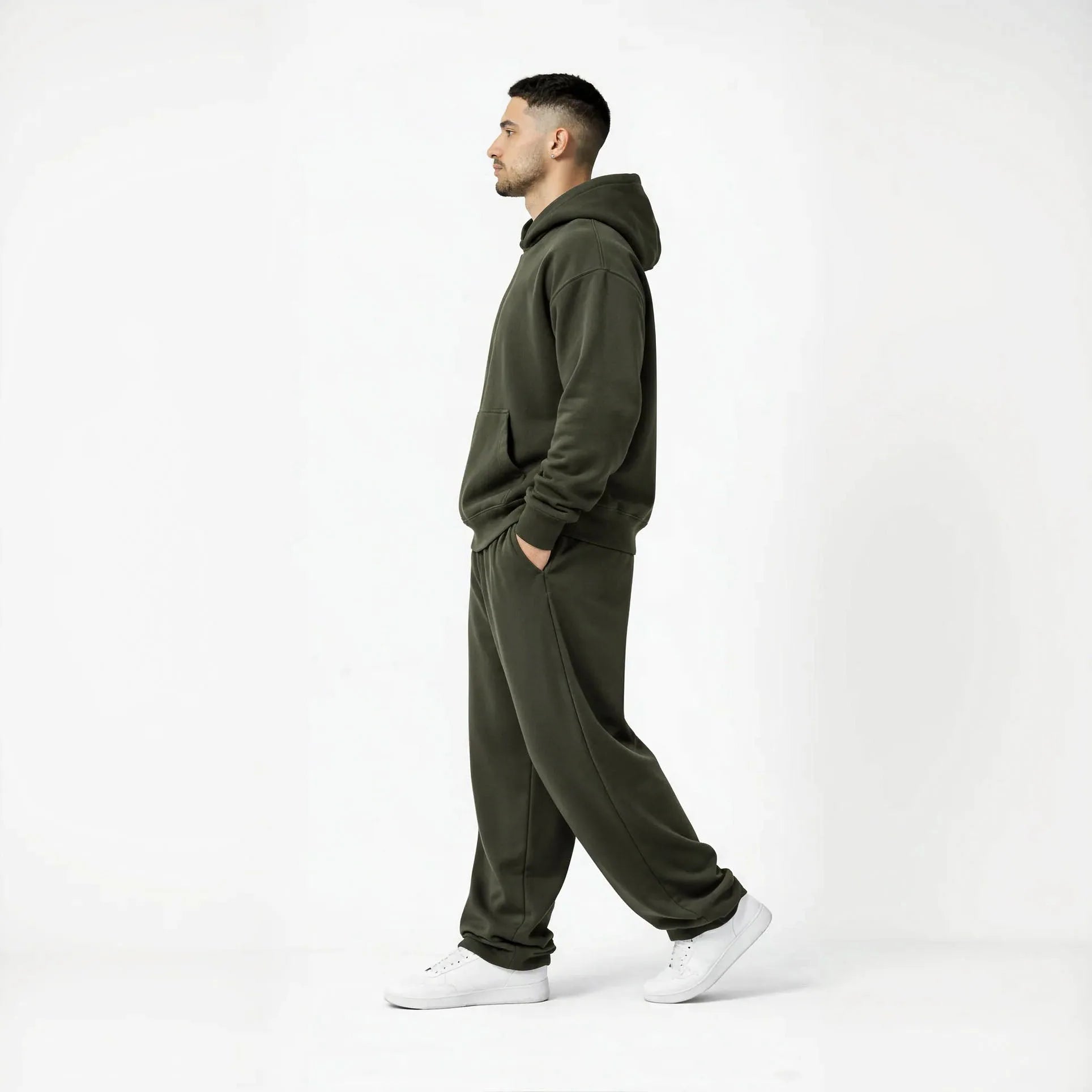 Drop Shoulder Hoodie-Olive-zoom-4