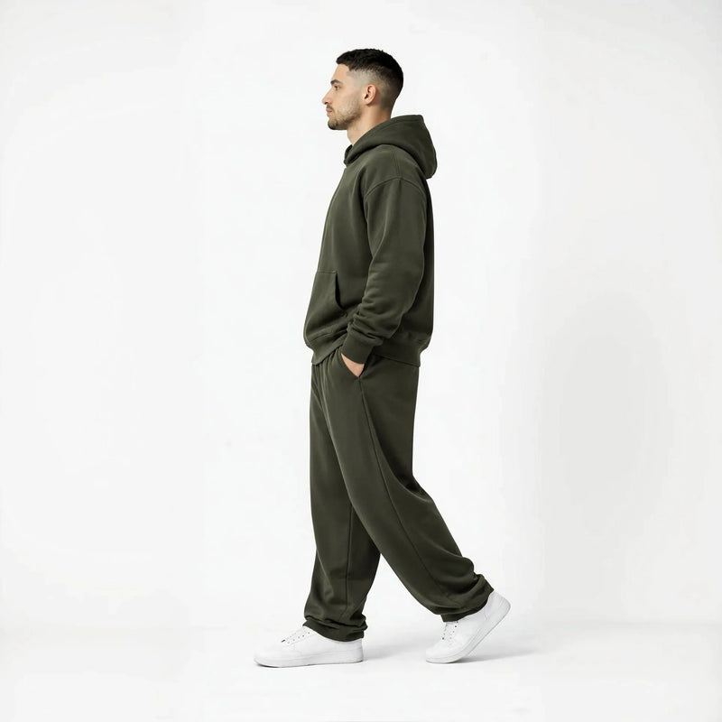 Drop Shoulder Hoodie-Olive-zoom-