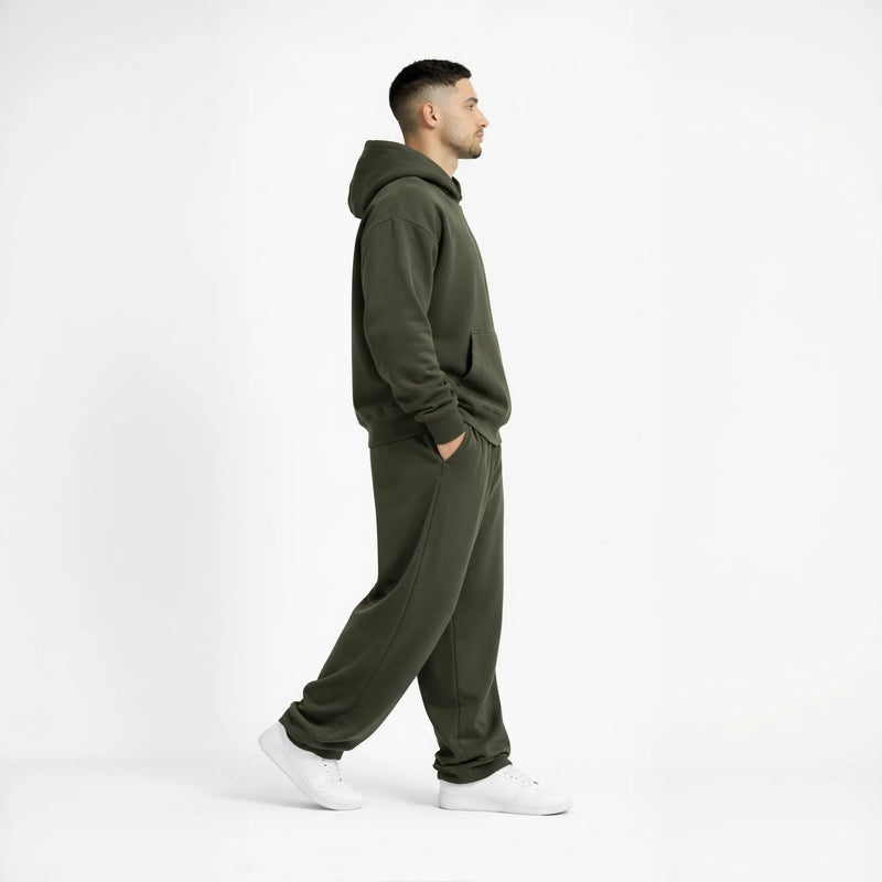 Drop Shoulder Hoodie-Olive-zoom-