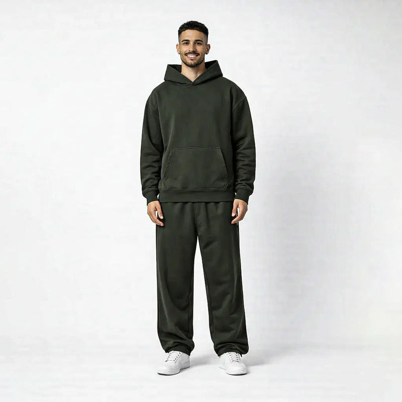 Drop Shoulder Hoodie-Olive-zoom-