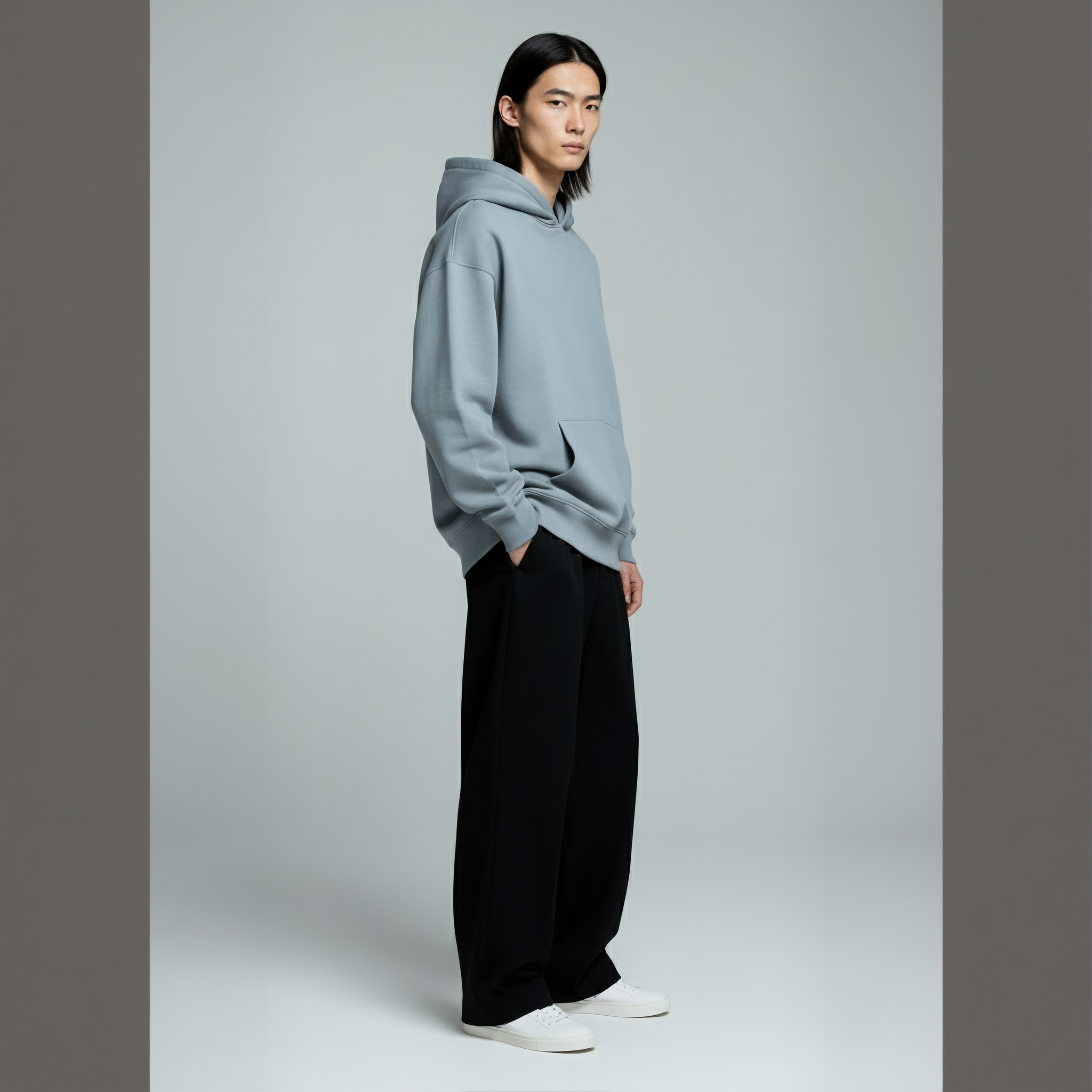 Drop Shoulder Hoodie- Slate-zoom-5