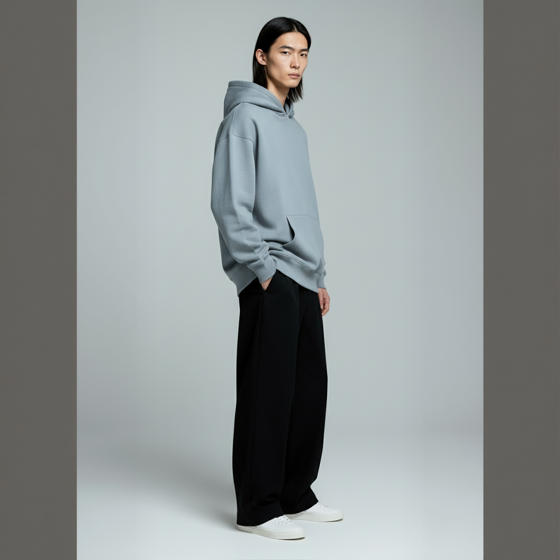 Drop Shoulder Hoodie- Slate-zoom-